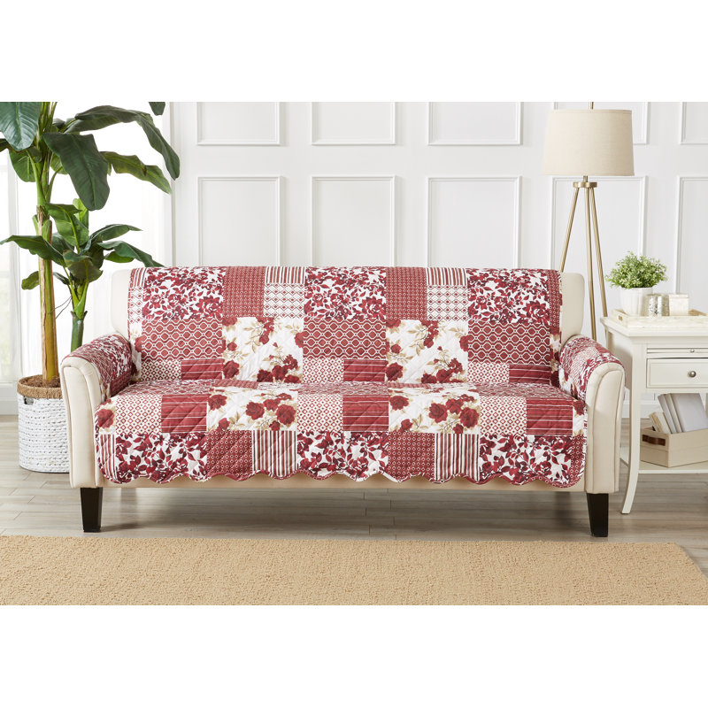 Winston Porter Patchwork Scalloped Printed Box Cushion Sofa Slipcover